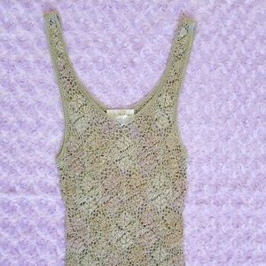 Poleci Tank Top Green Pink Beaded Crochet